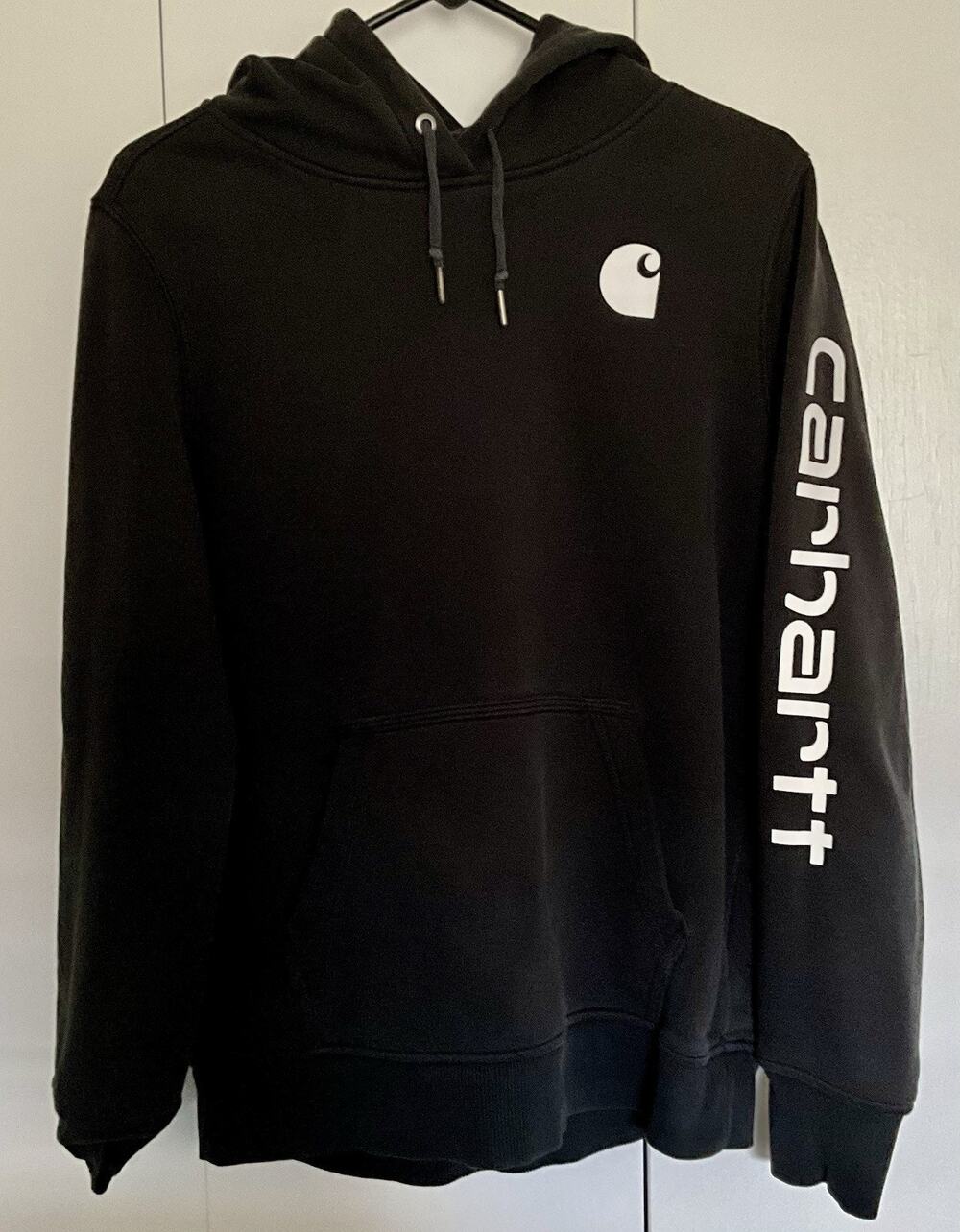 Carhartt Women's Midweight Hooded Logo Sweatshirt in Black w/White Logo Size Med